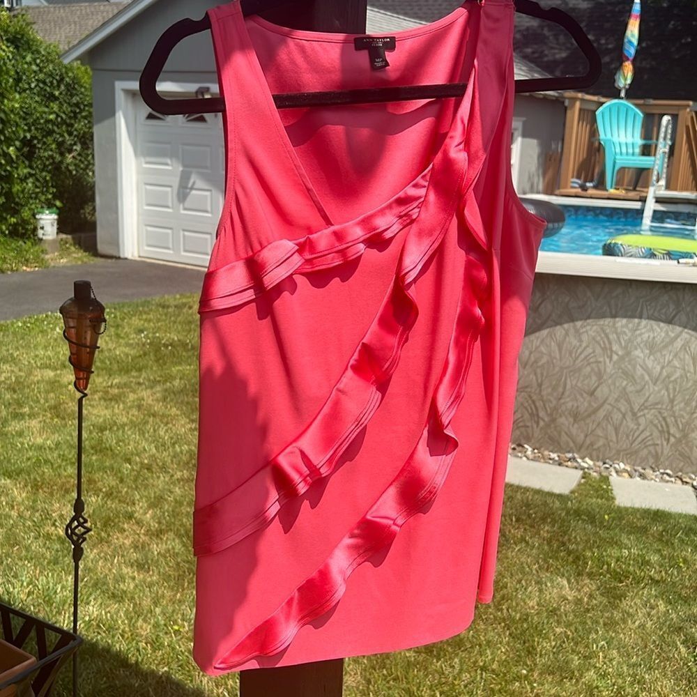 Ann Taylor Ruffle Sleeveless Blouse | Medium Petite